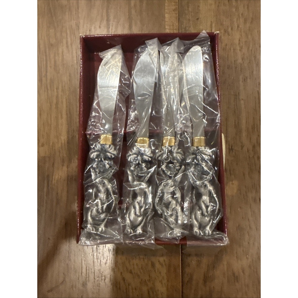 Vintage Arthur Court California Designer Bunny Pewter Spreaders Set Of 4